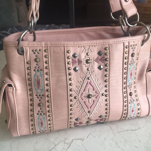 Montana West Concealed Carry Embroidered Southwest Shoulder Bag Purse Pink - Picture 2 of 12